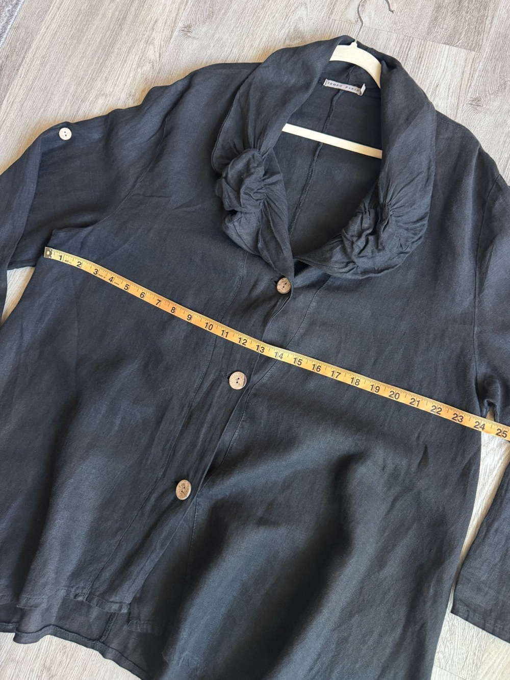 Tempo Paris Italian Linen Black Long Ruffle Asymmetrical Trim Cardigan Jacket L - Picture 11 of 12